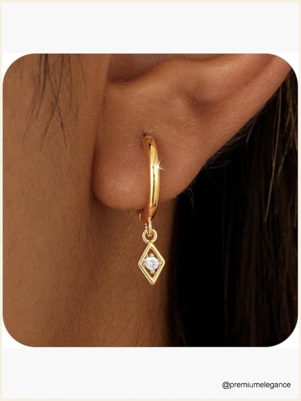 Gold Dangle Hoop Earrings with CZ Pendant, Hypoallergenic Nickel-Free
